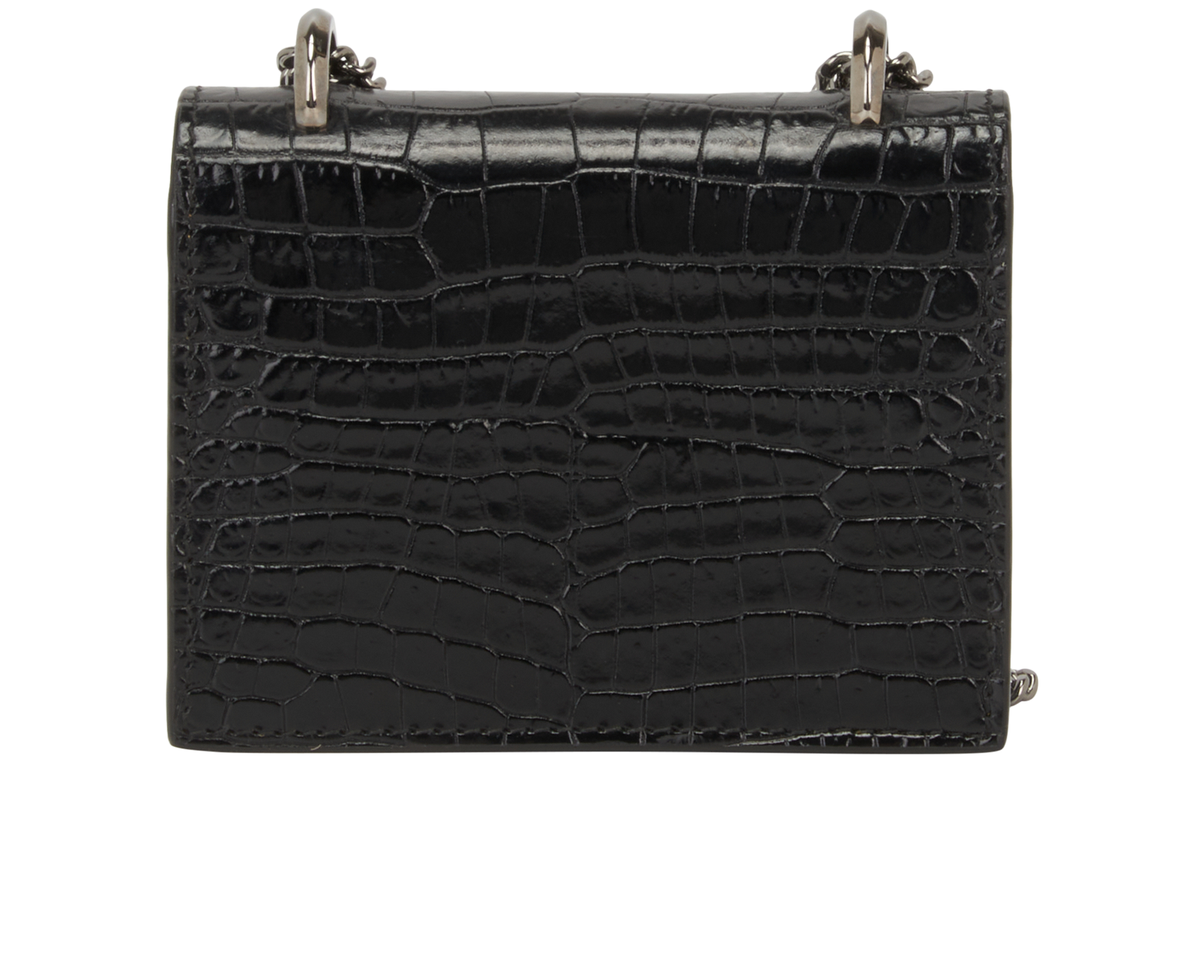 Paris Mini Croc Embossed Crossbody, &pound;295, Handbags, Black, Leather, Back view